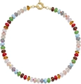 Bohemian rainbow beaded necklace with colorful natural stones and golden toggle clasp - Style 39 (6mm)