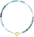 Bohemian natural stone beaded necklace with cold-tone blue green crystals and gold clasp - Style 52 (6mm)