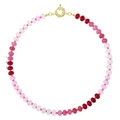 Bohemian natural stone beaded necklace with pink and red crystals and golden clasp - Style 47 (6mm)