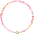 Bohemian beaded necklace with light pink and orange translucent natural stones and gold clasp - Style 62 (6mm)