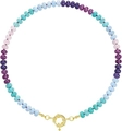 Bohemian multicolored gemstone beaded necklace with golden spring clasp closure - Style 54 (6mm)