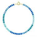 Bohemian beaded necklace featuring blue and turquoise natural stone gradient and gold clasp - Style 48 (6mm)