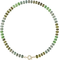 Bohemian style beaded necklace with faceted green and grey-blue natural stones and gold clasp - Style 64 (6mm)