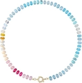 Colorful bohemian natural stone beaded necklace with vibrant gradient crystals and gold clasp - Style 65 (6mm)