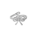 Minimalist S925 sterling silver bow ring with adjustable open band for women - Adjustable Open / White Gold