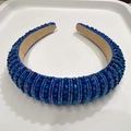 Detail of blue crystal beaded padded headband showing navy beads and velvet lining - Blue Crystal And Beads