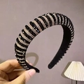 Luxurious wide beaded headband with black and gold crystal seed beads in a striped pattern - Black Crystal And Coffee Beads
