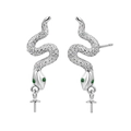 Pendientes de serpiente en plata 925 con ojos verdes y base para perlas DIY - Montura Vacía (E1830) / Tono Plateado - Montura Vacía