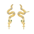 Pendientes de serpiente dorados en plata 925 con gemas verdes y circonitas blancas - Montura Vacía (E1830) / Tono Dorado - Montura Vacía