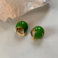 Retro smaragdgrüne Emaille-Kugelohrstecker mit goldfarbenem Finish für Damen - Grün Klein