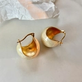 Retro Gold Metall Creolen mit perlweißer Emaille Beschichtung und Spiralstruktur Finish - Creme Groß
