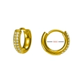 Golden huggie hoop earrings with 9mm inner diameter and white zircon setting - Double Row Zirconia Small Style (E0036G-9)