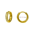 11mm gold stainless steel hoop earrings with triple row pave-set zircon stones - Double Row Zirconia Medium Style (E0036G-11)