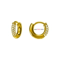 Golden stainless steel huggie earrings with double row white zircon inlay and 8mm inner diameter - Triple Row Zirconia Extra Small Style (E0035G-8)