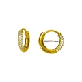 Gold plated 9mm huggie hoop earrings featuring three rows of sparkling zircons - Triple Row Zirconia Small Style (E0035G-9)