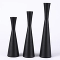 Set of 3 matte black candle holders with conical base and slender neck in varying heights - Set / Black