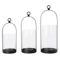 Set di 3 portacandele minimalisti in metallo nero con cilindri in vetro su bianco - Set da 3 Pezzi Nero