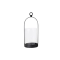 Modern black iron candle lantern with clear glass cylinder and round hanging handle - Small