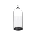 Minimalist black metal frame glass candle holder with handle and cylindrical container - M