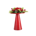 Weihnachtlicher Kerzenhalter mit roter Basis und Kranz aus Tannennadeln und Beeren - Große Größe Kerzenständer