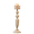 Vintage cream white metal candlestick with crown top and rustic distressed finish - Large / White