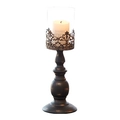 Vintage metal candle holder with antique bronze finish and glass cylinder hurricane shade - Small / Black