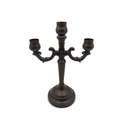 Nordischer dreiköpfiger Metall-Kerzenhalter in Bronze-Optik mit floralem Relief - Bronze