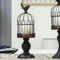 Vintage Bronze-Vogelkäfig-Kerzenhalter mit weißer Stumpenkerze und dekorativem Metallvogel - Klein (Schwarz)