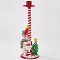Weihnachtskerzenständer Modell C mit Schneemann, Weihnachtsmann und rot-weißem Sockel - Schneemann umarmt Zuckerstange Stil (Stil C)