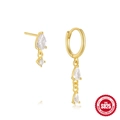 S925 sterling silver hoop and stud earrings with colorful teardrop zircon crystals - Gold Asymmetric Teardrop (#2 Gold)