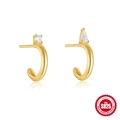 Asymmetrische C-Ohrringe aus vergoldetem S925 Silber mit runden und birnenförmigen Zirkonia - Asymmetrischer Schliffstil (#4 Gold) / Gold