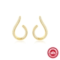 Elegant wavy S925 sterling silver hoop earrings with shimmering white cubic zirconia pave - Streamlined Water Drop Style (#6 Gold)