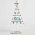 Stil B silberner Mini Weihnachtsbaum aus Eisen mit Metallglocken und Merry Christmas Schild - Stil B Silberner Baum mit Schild