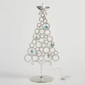 Stil D Silberner Tisch-Weihnachtsbaum mit Metallringen, blauen Glocken und LED-Licht - Stil D Silberner Ringbaum