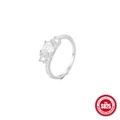 Anillo elegante de plata de ley S925 con una gran circonia cúbica de corte brillante - US 7 / Estilo Clásico de Tres Piedras (60108121823S)