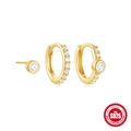 S925 sterling silver gold-plated flower hoop and marquise stud earring jewelry set - Round Stud And Pave Hoop Set / Gold Style 1