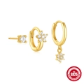 S925 sterling silver floral marquise stud and hoop earring set in golden finish - Flower Earring Set