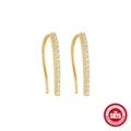 Minimalist S925 sterling silver J-shaped hook earrings with rows of white zircon stones - J-Shape Bar Hook / Gold