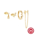 S925 sterling silver geometric tassel earring set with pearls and gold plating - Tassel Geometric Style (60700831895C)