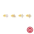 Set of four gold S925 sterling silver stud earrings featuring pearls and zircon stones - Pearl Floral Style (60700751448C)