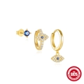 Gold plated S925 sterling silver evil eye earring set with blue zirconia stones - Evil Eye Earring Set