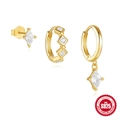 Three-piece S925 sterling silver gold earrings set with star and flower zircon stones - Rhombus Earring Set