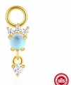 Pendentif boucle d'oreille en argent S925 doré avec perle bleue et zircons brillants - Style de Pendentif à Perle Bleue / Or