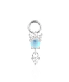 Breloque S925 en argent sterling avec pierre bleu clair et détails en diamant - Style de Pierre Précieuse Bleu Clair en Couronne / Or blanc