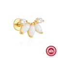 S925 ασημένιο σκουλαρίκι labret με επίστρωση χρυσού, οπάλιο marquise και ζιργκόν - Λουλούδι με πέντε πέταλα και στρας / Χρυσό