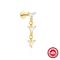 Gold S925 sterling silver labret earring with triple dangling triangular zircon tassels - Triple Triangle Dangle Style (#4 Gold-Single Piece)