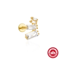 925 sterling silver gold plated piercing stud with curved zircon stones and flat back - Four Stone Arc Baguette Zirconia Style (#3 Gold-Single Piece)
