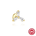 S925 sterling silver gold clover stud with three baguette zircons and flat back post - Three Way Baguette Zirconia Style (#1 Gold-Single Piece)