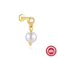 Elegant S925 sterling silver opal gold stud earring with pearl and cubic zirconia stone - Round Zirconia And Pearl Dangle Style (#5 Gold-Single Piece)