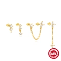 Elegant S925 sterling silver four-leaf clover earring set with zirconia in gold plating - Tassel Flower Dangle Style (2 Gold Collection) / Gold